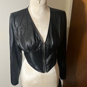 Long sleeve crop zip up leather top.
